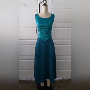 Sleeveless Teal 2-Piece Midi Dress with Corset Bodice